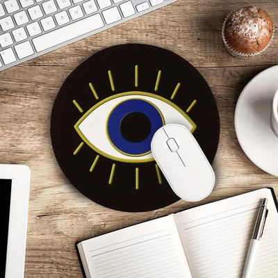 1pc Evil Eye Round Mouse Pad, Funny Mousepad For Laptop Gaming Women, With Stitched Edge Non-slip Rubber Base, Home Office Decor Desk Accessories