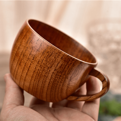 TEMU 1pc Solid Wood Coffee Mug With Handle, Insulated , Natural Wood Flat Bottom Drinkware, No Required, Coffee Cup