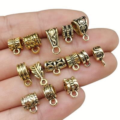 120pcs Carved Mini Antique Golden Bail Tube Spacer Beads Hanger Fit Charm For Bracelet Necklace Diy Crafting Jewelry Accessory Making Supplies