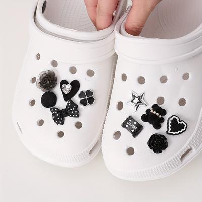 10pcs Black Series Kawaii Cartoon Shoes Charms For Clogs Sandals Decoration, Shoes Diy Accessories