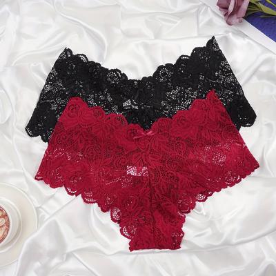 TEMU 2pcs Floral Lace Panties, Comfy & Breathable Scallop Trim Panties, Women's Lingerie & Underwear