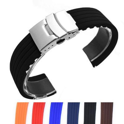 Silicone Rubber Watch Strap 18mm 20mm 22mm 24mm Deployment Buckle Waterproof Strap For Ideal Choice For Gifts