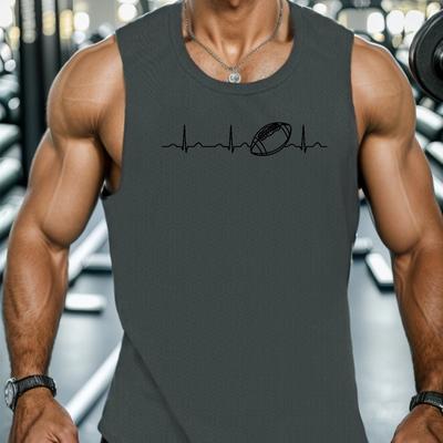 TEMU Men's Athletic Tank Top With Ecg Rugby Design - Quick-dry, Moisture-wicking & Breathable | Gym, Running & Training | Polyester, Machine Washable Image
