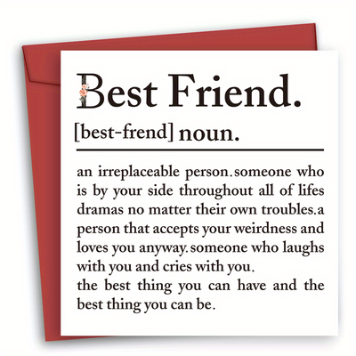 1pc Funny Best Friend Birthday Card, Best Friend Definition Card, Best Friend Greeting Card, Best Friend Friendship Card For Women Men, Personalised Birthday Card With Envelope