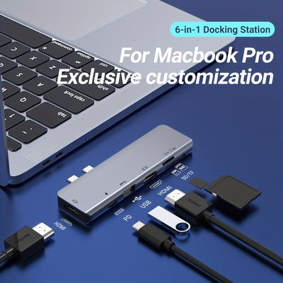 6 In 1 Hub Usb C To Dual Connector For Docking Sta...