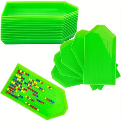 TEMU 20pcs Green Plastic Diamond Painting Trays, 3. X 1.9inches Bead Sorting Organizer, Diy Art Crafts Professional Jewelry Making Tool Accessories -beading Trays Image