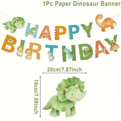 TEMU Set, Dinosaur Theme Birthday Flag Banner Paper Flag Banner Birthday Decoration Party Background Party Banner Decorations For Birthday Party