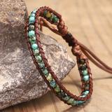 1pc Natural Stone African Turquoise Wrapped Bracelet, Handwoven Fashion Temperament Jewelry For Men Women, Ideal Choice For Gifts