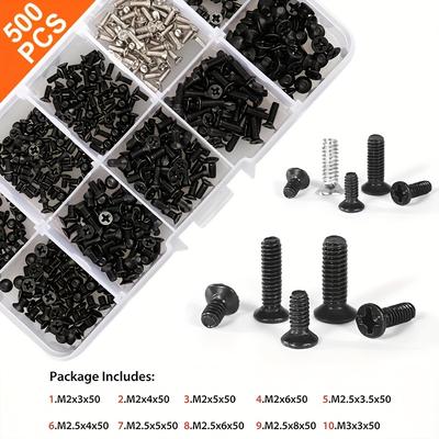 TEMU 250pcs/500pcs Small Computer Screws Assortment Kit, Black Tiny Eyeglass Screws M2 M2.5 M3, Pc & Laptop Ssd Hard Drive Cpu Cooler Screw, M.2 Electronic Screw Set.