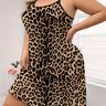 Women's Plus Sexy Nightdress, Plus Size Leopard Print Round Neck Cami Sleep Dress