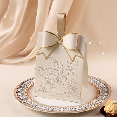 TEMU 20pcs & Silvery Foil Floral Chocolate Candy Boxes With Bowknots - Leather Handheld Gift Boxes For Birthdays, Weddings, Anniversaries & Celebrations