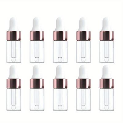 TEMU 10/20pcs Mini Dropper Bottles Glass Empty Essential Oil Bottles Rose Pipettes Bottles 1ml 2ml 3ml 5m Image