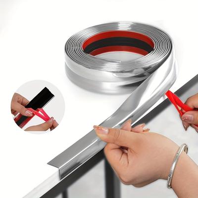 TEMU 3 Meters Of Beautiful Stitching Strip Self-adhesive Decorative Line Tile Sticker Tape Golden And Silvery Wall Yin Yang Corner Strip Hotel Decoration Background Wall Flat Pressed Strip Image