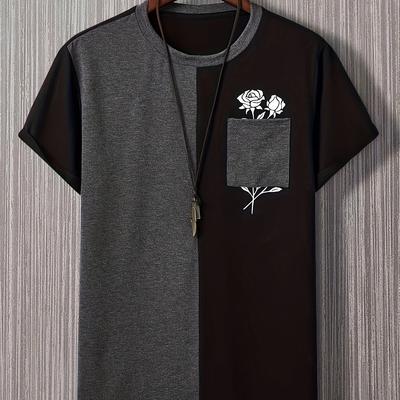 TEMU Crew Neck Short Sleeve T-shirt With Chest For Men, Casual Summer T-shirt For And Vacation Resorts Image