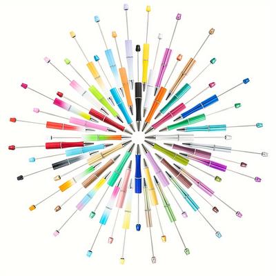 TEMU 50pcs Plastic Beadable Ballpoint Pens - Diy Pen Set With For Office & School Supplies - Suitable For 14+ Image