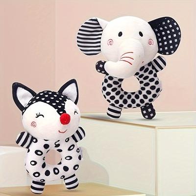 Black And White Early Education Hand Grab Rattle Plush Comfort Emotional Toys Training Baby Sound Grip Toys New Year's Gifts Christmas Thanksgiving Newborn Anniversary Gifts