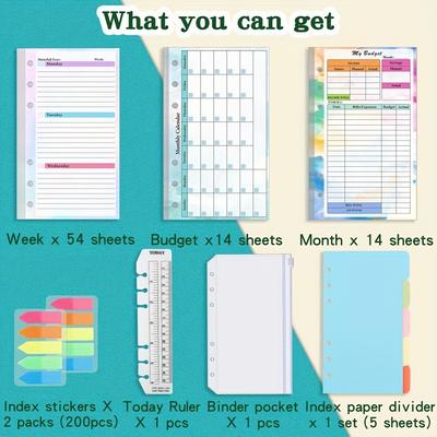 TEMU 1set Replacement Kit A6 Notepad Inner Budget Hand Inside Page Replacement