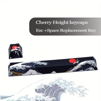 Keycaps (2 Pcs), Pbt Thermal Sublimation Keycaps, Esc Space Replacement Key, Cherry Height Kanagawa Keycaps
