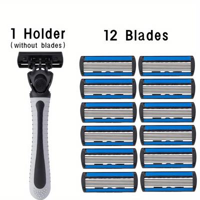 Manual Safety Razor, 6-layers Balde Razor With Non Slip Holder And Replacement Blades Heads, Reusable Face Cleansing Care Tools