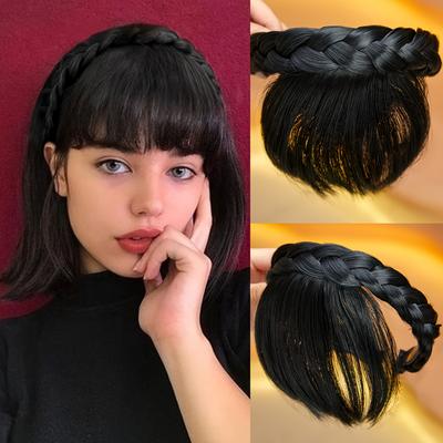 TEMU Front Hair With Bangs Braid Headband Hair Extension Synthetic Braid Headband Hair Accessories For Women