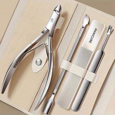 TEMU 4-piece Professional Stainless Steel Cuticle Trimmer Set, Perfect Tool For Manicuring, Removing Dead Skin And Removing Nail Polish.