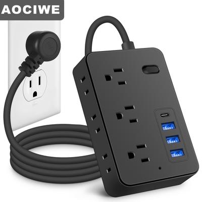 1pc Surge Protection Power Strip With 3 Usb, 1 Typ...