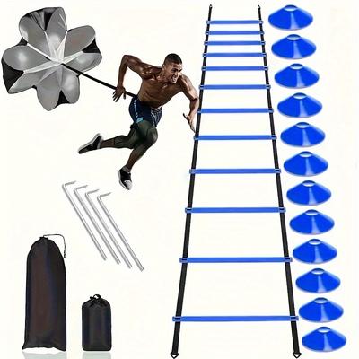 Football Training Agility Ladder Set, With Disc Cones, Resistance Parachute, Ground Stakes, Football Speed Training Ladder