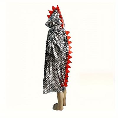 TEMU 1pc Women's Dinosaur Hooded Cape - Scale Design With Orange Trim, Cute Halloween Costume Accessory For Adults