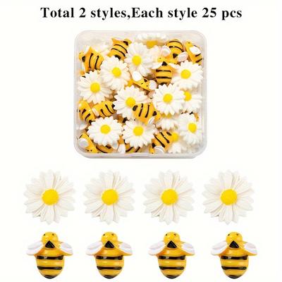 TEMU 50pcs Daisy Flower Bee Resin Charms For Jewelry Making