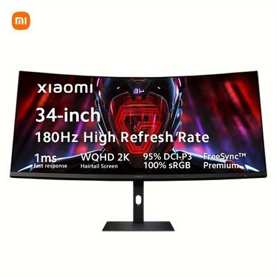 Xiaomi Curved Gaming Monitor 34-inch 180hz High Reshed Rate 1ms Fast Freesync Premium E<2* Professional Calibration 95%dci-p3 100% Srgb* Low Blue Light Computer Screen Monitor Desktop Monitor