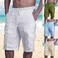 (Proiettore)Pantaloncini casual da uomo in cotone e lino, pantaloni da spiaggia per esercizi fitness, multitasche