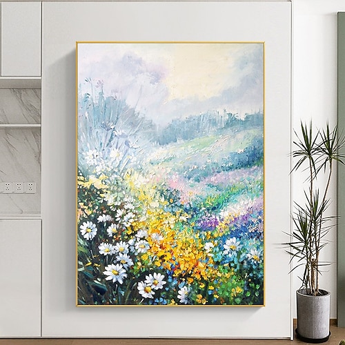 Handgefertigtes Ölgemälde auf Leinwand, Wandkunst, Dekoration, moderne abstrakte Blumen für Wohnkultur, gerolltes, rahmenloses, ungedehntes Gemälde Image