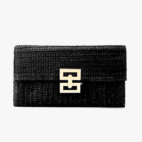 Damen Clutch Abendtasche Handgelenk-Tasche Strohsack Umschlagtasche Stroh Party Hochzeitsfeier Strand Schnalle Hohe Kapazität Feste Farbe Gestreift Schwarz Aprikose Image