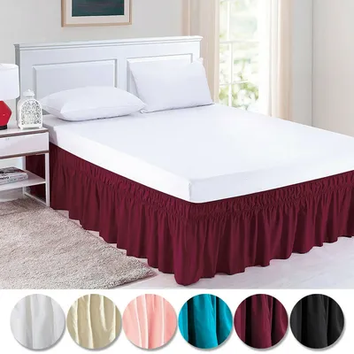 Solid Color Elastic Bed Ruffles Bed Skirt Wrap Around Style Easy Fit 15 Inch Drop Dust Ruffle Bed
