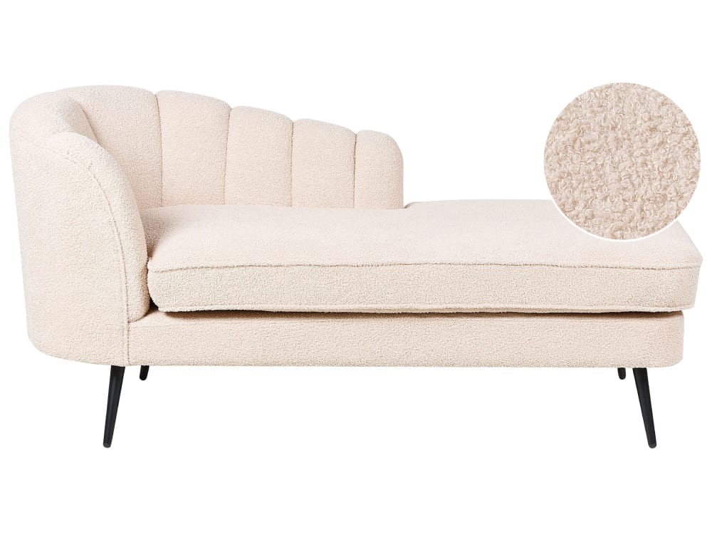 Chaise longue côté gauche bouclé beige clair