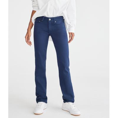 Aeropostale Womens' Seriously Stretchy Mid-Rise Straight Uniform Pants - Navy Blue - Size 2 R - Cotton