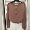 Free People Tops | Free People Distressed Pullover Terry Cloth Crop Long Sleeve Shirt Size S | Color: Brown/Orange | Size: S