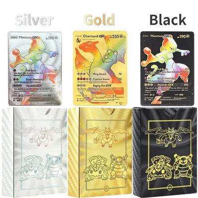 55 Stück Pokemon Regenbogen Karte Charizard Pikachu Arceus Goldfolie Silber schwarz Englisch Vstar Vmax Karte seltene Kampfs ammlung Karten Image