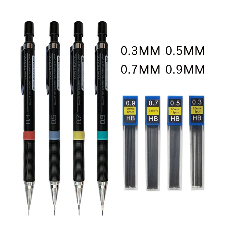 0,3/0,5/0,7/0,9 mm Druckbleistift mit Bleistiften Set Druckbleistift für Schule, Schreiben, Kunst, Zeichnen, Schreibwaren Image