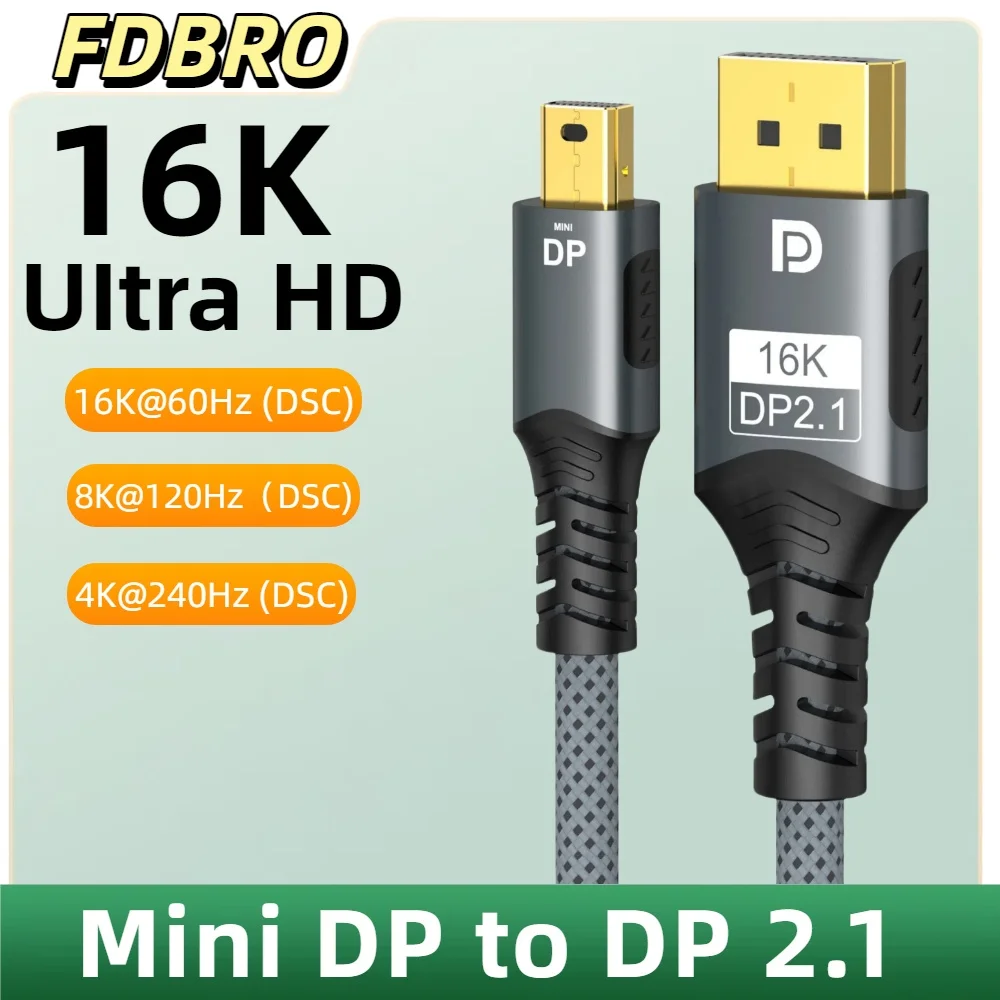 16K Mini DisplayPort zu DisplayPort Kabel DP2.1 16K60Hz Bidirektionale Übertragung DP zu Mini DP Kabel für MacBook Air Monitor Image
