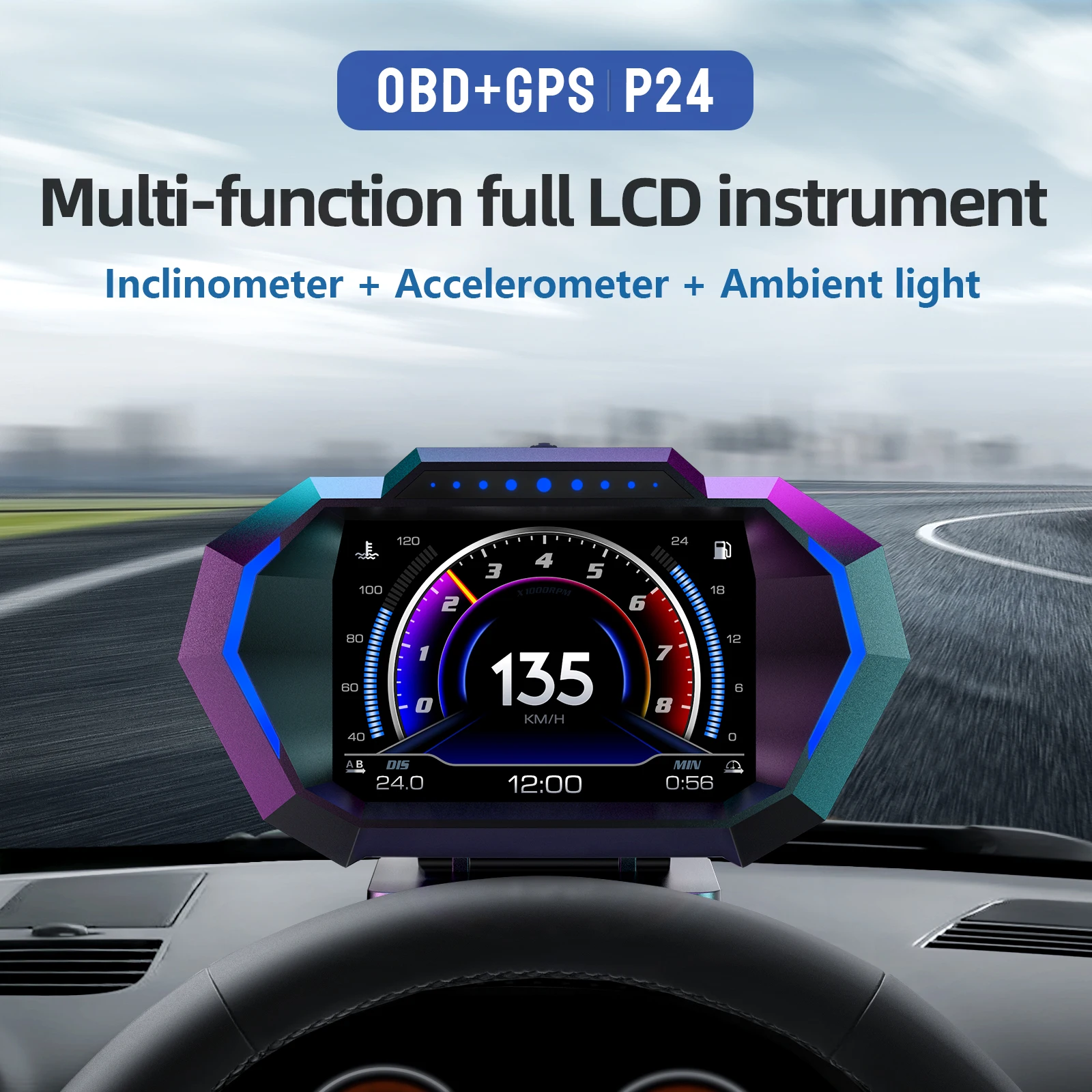 P24 OBD2 + GPS HUD Auto Head Up Display Multi-funktion Intelligente Auto System Geschwindigkeit Meter Digital Bildschirm Inclinometro 4x4 Off Road Image