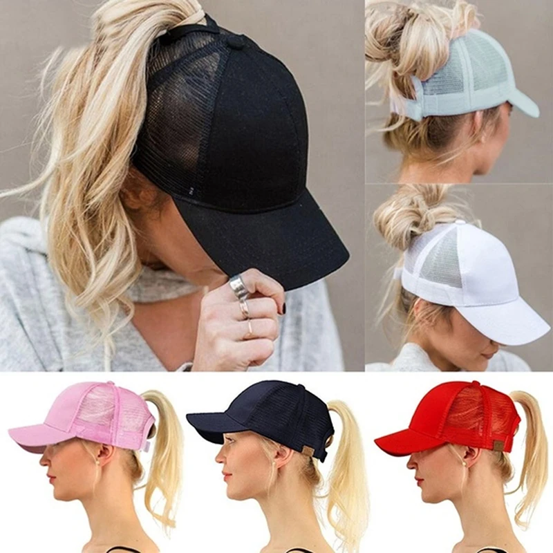 2025, neue Pferdeschwanz-Baseballmütze, Sommer-Damen, verstellbar, schwarzer Hut, unordentliche Kappe, lässige Baumwolle, Mädchen-Snapback-Mesh-Kappe Image