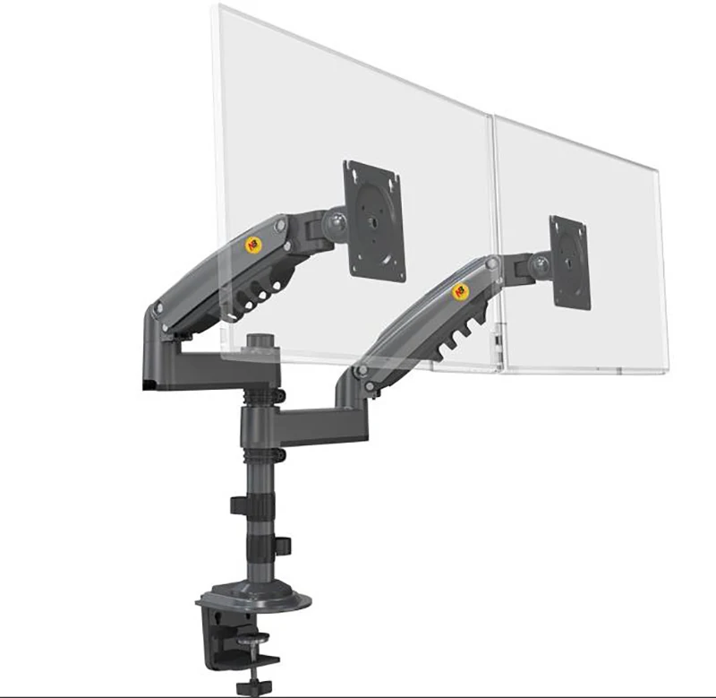 NB H180 Doppelmonitor-Schreibtischhalter, Arm, Gasfeder, volle Bewegung, 17"-27" LCD-TV-Halterung, ergonomische Dual-Arm-Klemmhalterung, jeweils 2–9 kg Image