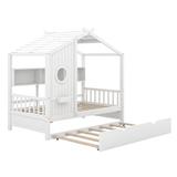 Red Barrel Studio® Nikyah Wooden House Bed w/ Trundle & Storage Shelf Wood in White | 72 H x 42.7 W x 78 D in | Wayfair