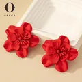 Obega-Boucles d'Oreilles Grande Fleur Rouge pour Femme Clou en Métal Peinture Rouge Bohême