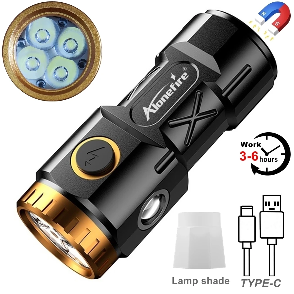 4xP35 LED Mini-Taschenlampe USB-Aufladung Tragbare COB-Seitenleuchte für Zuhause Angeln Wandern Camping Magnet-Taschenlampe Arbeitsleuchte