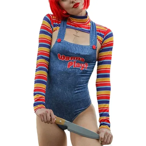 Halloween-Kostüme für Frauen gruselige Albtraum-Killer puppe wollen Filmfigur Bodysuit Chucky Puppen