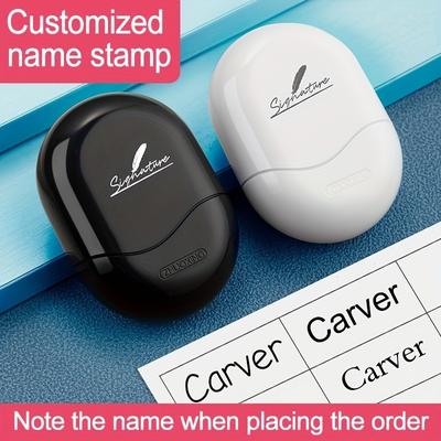 1pc Personal Name Stamp Handwritten Signature Seal White Black Engraving Customized Seal Private Seal Automatic Press Type Office Stamp
