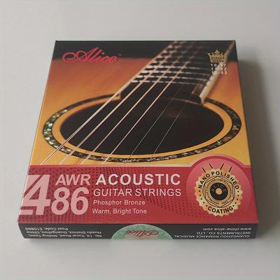 TEMU Awr486 Acoustic Guitar String Set, Plated High-carbon Steel Plain String, Phosphor Bronze Winding, Nano Polished Coating