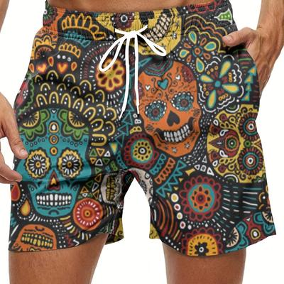 TEMU Men's Skull Shorts With Drawstring And Pockets, Chic And Trendy Shorts For Summer Beach And Holiday Leisurewear Image